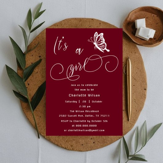 It's A Girl Modern Minimal Butterfly Baby Shower Einladung