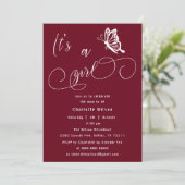 It's A Girl Modern Minimal Butterfly Baby Shower Einladung (Stehend Vorderseite)