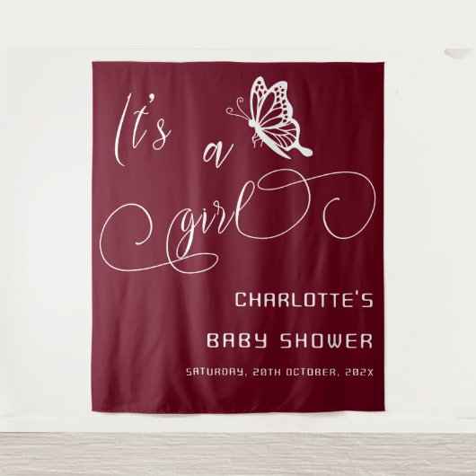 It's A Girl Modern Minimal Butterfly Baby Shower Wandteppich (Vorderseite)