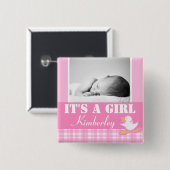 "It's a girl" neugeborenes Foto und benennen rosa  Button (Vorne & Hinten)