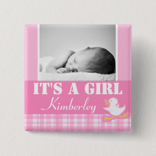 "It's a girl" neugeborenes Foto und benennen rosa  Button (Vorderseite)