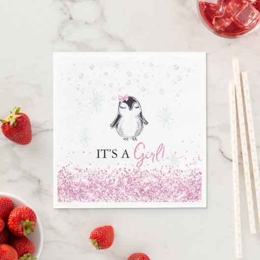 It's a Girl Penguin Winter Baby Shower Serviette (Beispiel)