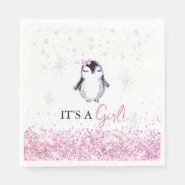 It's a Girl Penguin Winter Baby Shower Serviette