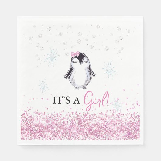 It's a Girl Penguin Winter Baby Shower Serviette (Vorderseite)