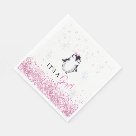 It's a Girl Penguin Winter Baby Shower Serviette (Ecke)