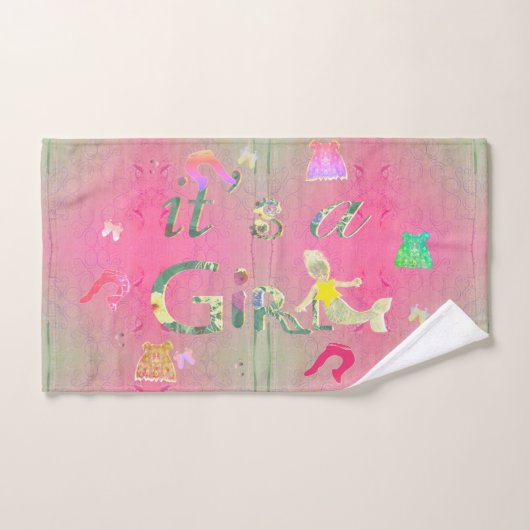 "It's a Girl" Pink Baby Kleidung Illustration Badhandtuch Set (Handtuch)