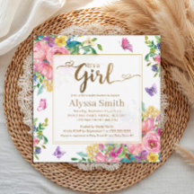 It's a Girl Pink Blue Yellow Floral Baby Shower