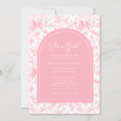 It's a Girl Pink Bow Toile Modern Baby Shower  Einladung (Vorderseite)