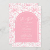 It's a Girl Pink Bow Toile Modern Baby Shower Einladung (Vorne/Hinten)