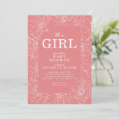 "It's a GIRL" Pink Floral Baby Dusche Einladung (Stehend Vorderseite)