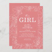 "It's a GIRL" Pink Floral Baby Dusche Einladung (Vorne/Hinten)