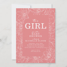 "It's a GIRL" Pink Floral Baby Dusche Einladung