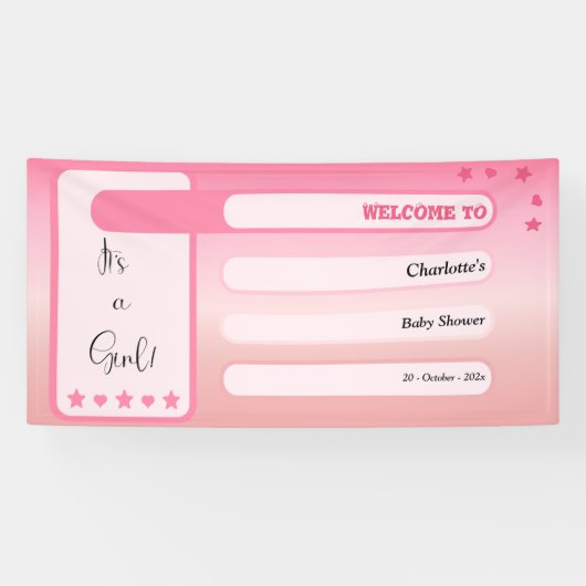 It's A Girl! Pink Gradient Cute Baby Shower Banner (Horizontal)