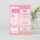 It's A Girl! Pink Gradient Cute Baby Shower Einladung (Stehend Vorderseite)