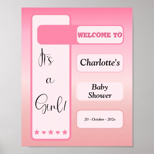 It's A Girl! Pink Gradient Cute Baby Shower Poster (Vorne)