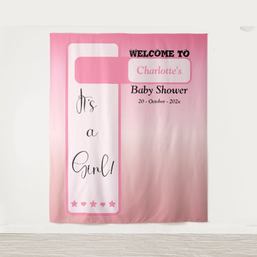 It's A Girl! Pink Gradient Cute Photo Backdrop Wandteppich (Vorderseite)