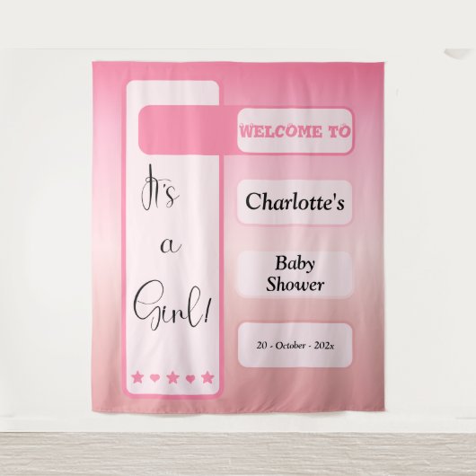 It's A Girl! Pink Gradient Eyeball Text Backdrop Wandteppich (Vorderseite)