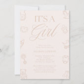 It's a Girl Pink Hand Drawn Baby Shower Einladung (Vorderseite)