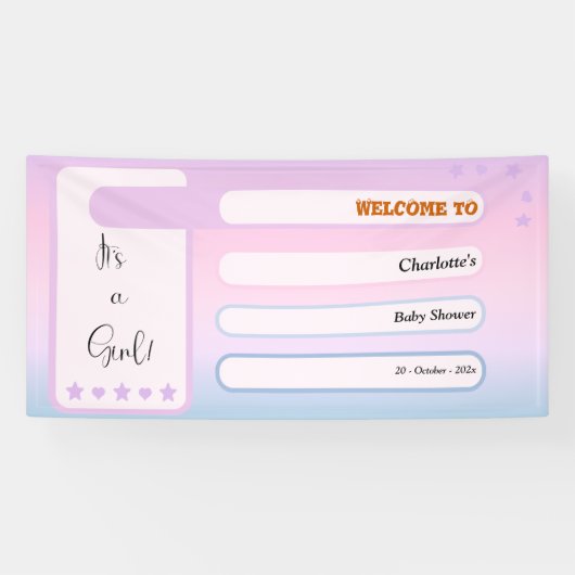 It's A Girl! Purple Gradient Cute Baby Shower Banner (Horizontal)