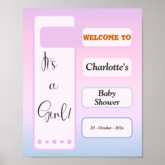 It's A Girl! Purple Gradient Cute Baby Shower Poster (Vorne)