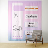 It's A Girl! Purple Gradient Eyeball Text Backdrop Wandteppich (Beispiel)