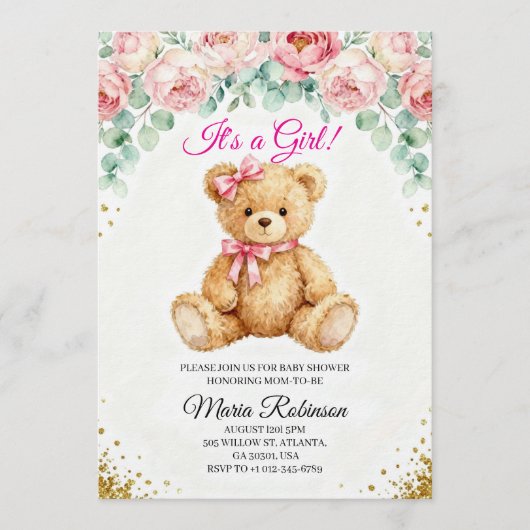It's a Girl" Teddy Bear Invitation  Einladung (Vorderseite)