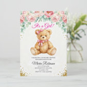 It's a Girl" Teddy Bear Invitation  Einladung (Stehend Vorderseite)