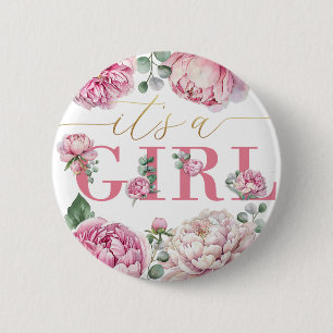 "It's a Girl" Wasserfarbe Floral Baby Shower Butto Button