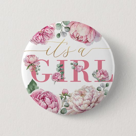 "It's a Girl" Wasserfarbe Floral Baby Shower Butto Button (Vorderseite)