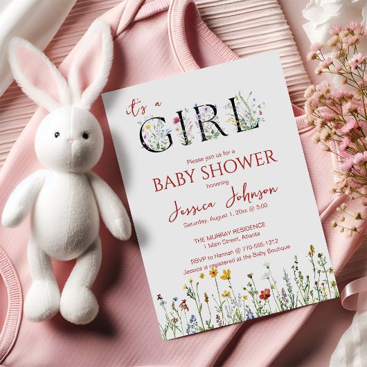 It's a Girl with Spring Flowers Baby Shower Einladung