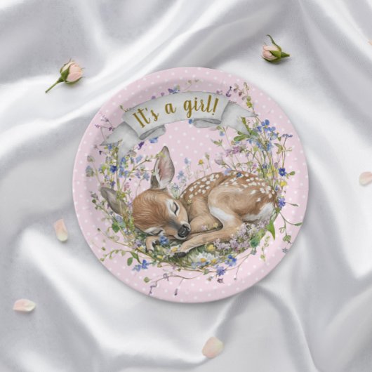 It's a girl Woodland Baby Shower Paper Plate Pappteller