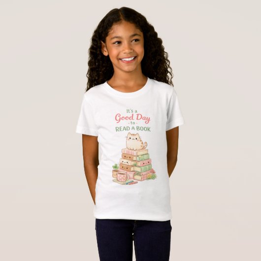 It's a Good Day to Read a Book Cute Cat Reading T-Shirt (Vorne ganz)