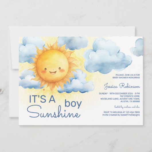 It's a Sunshine Boy Baby Shower Einladung (Vorderseite)