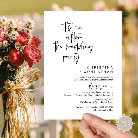 It's an after the wedding party, elopement dinner einladung