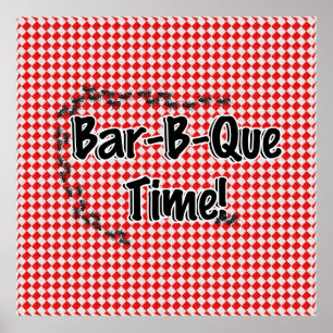 It's BBQ Time! Red Checkered Table Cloth w/Ants Poster