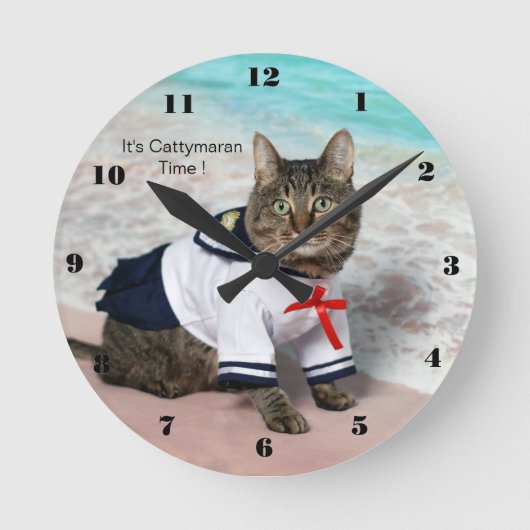 It's Cattymaran Time ! Runde Wanduhr (Vorderseite)