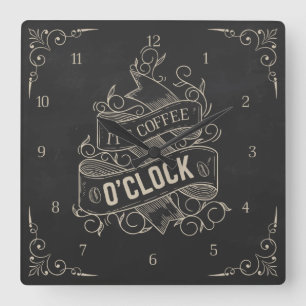 It's Coffee O'Clock Square Wall Clock Quadratische Wanduhr