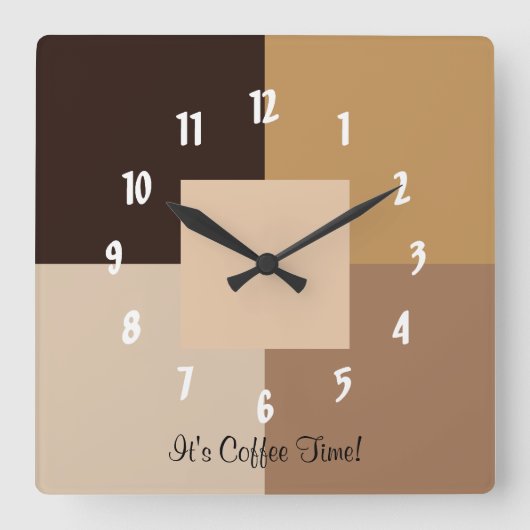 It's Coffee Time! Quadratische Wanduhr (Vorderseite)