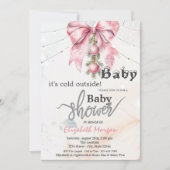 It's Cold Outside Bow Balls Lights Baby Shower Einladung (Vorderseite)