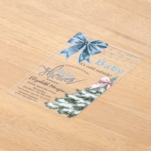 It's Cold Outside Pine Tree Bow Baby Shower Acryleinladungen (Ablage )