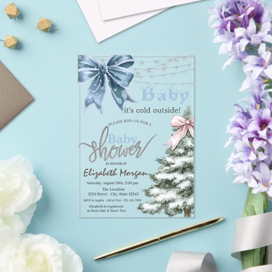 It's Cold Outside Pine Tree Bow  Baby Shower Acryleinladungen (In Situ (Hochzeit))