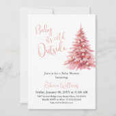 It's Cold Outside Pink Bow Winter Girl Baby Shower Einladung (Vorderseite)