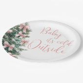 It's Cold Outside Winter Pink Bow Girl Baby Shower Pappteller (Schrägansicht)