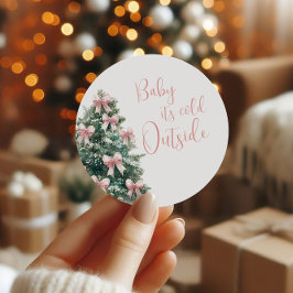 It's Cold Outside Winter Pink Bow Girl Baby Shower Runder Aufkleber