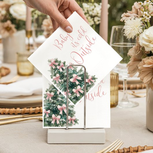 It's Cold Outside Winter Pink Bow Girl Baby Shower Serviette