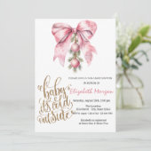 It's Cold Pink Bow Christmas Balls Baby Shower Einladung (Stehend Vorderseite)