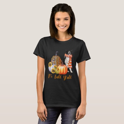 It's Fall Y'all Border Collie Dog Leopard Pumpkin  T-Shirt (Vorne ganz)