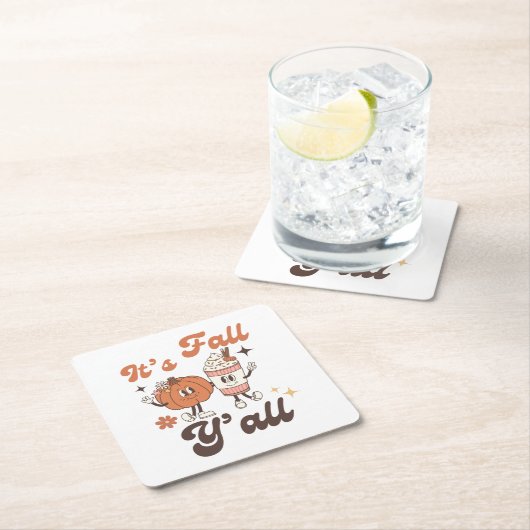 It's Fall Y'all  – Cute Pumpkin Spice Fall Rechteckiger Pappuntersetzer (Vor Ort)