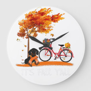 Its Fall Yall Dachshund Bike Pumpkin Spice Fall Au Große Wanduhr