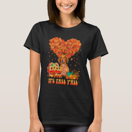 It's Fall Y'all Dachshund Dog Pumpkin Autumn Tree T-Shirt (Vorderseite)